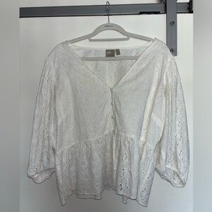 100% Cotton Eyelet Babydoll Blouse in White